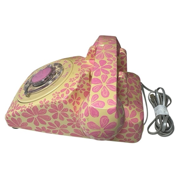 Vintage ITT Floral Rotary Phone Pink Cream Corded 500 - Picture 7 of 16